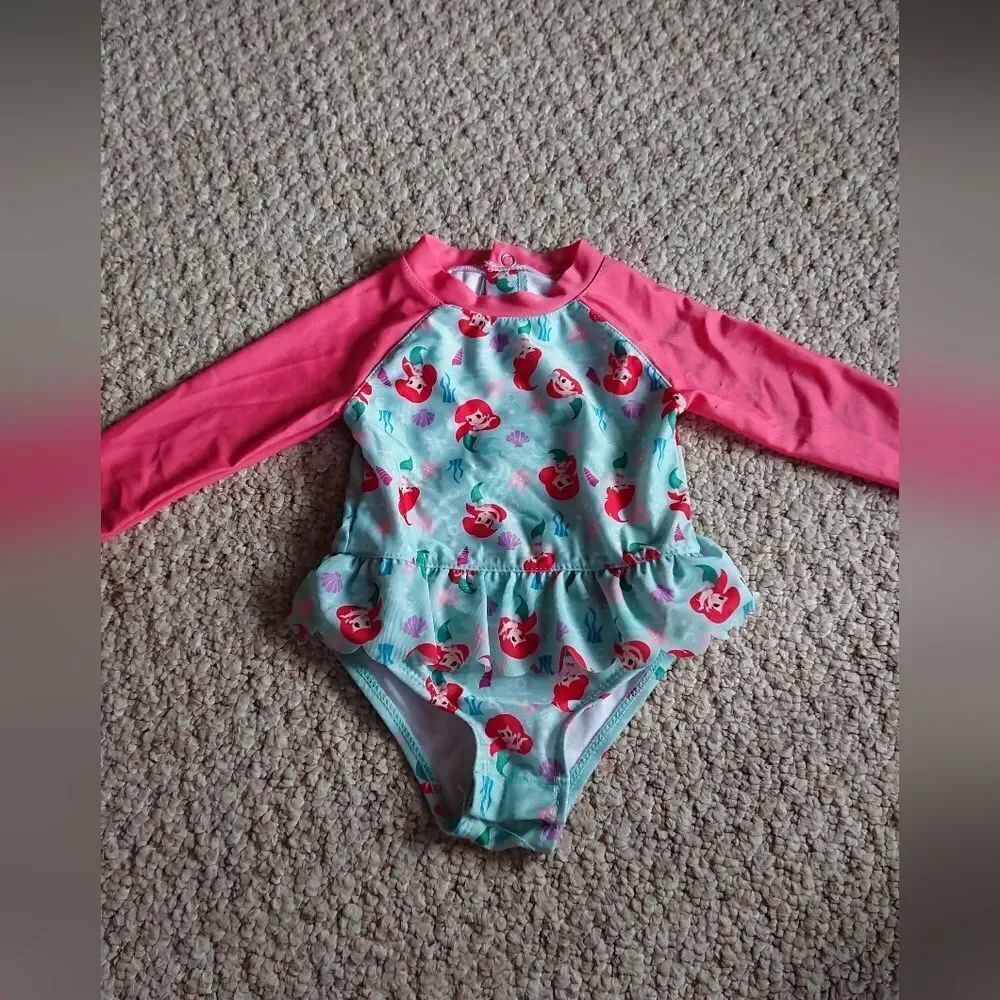 The Little Mermaid Baby Girl One-Piece Rash Guard Swimsuit size 12m